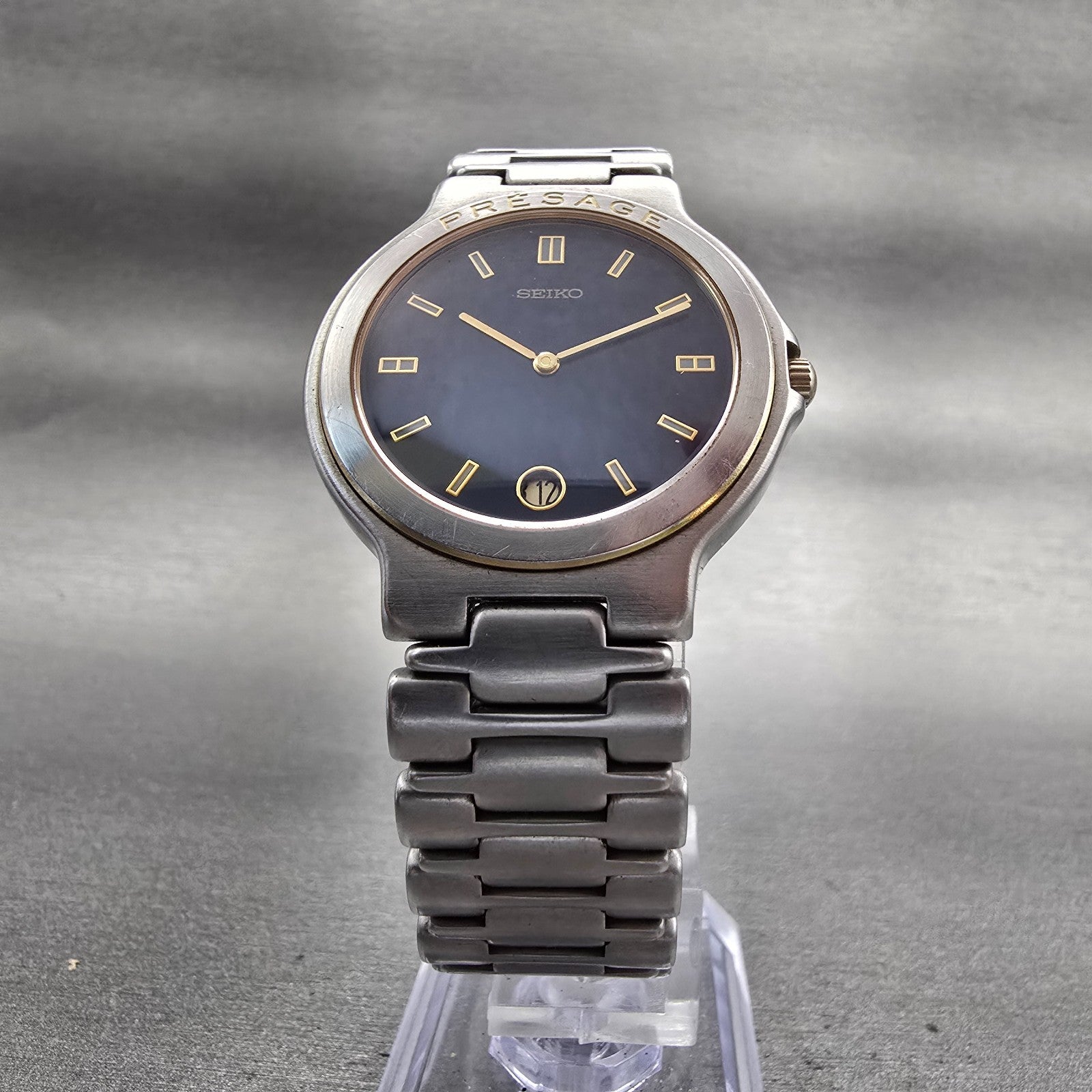 Seiko Presage Watch Men 32mm Blue Dial Two Tone Date Round 9539-6010 New Battery5