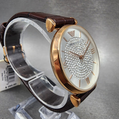 Emporio Armani Gianni Watch Women 32mm Silver Dial Rose Gold Tone Round AR112693
