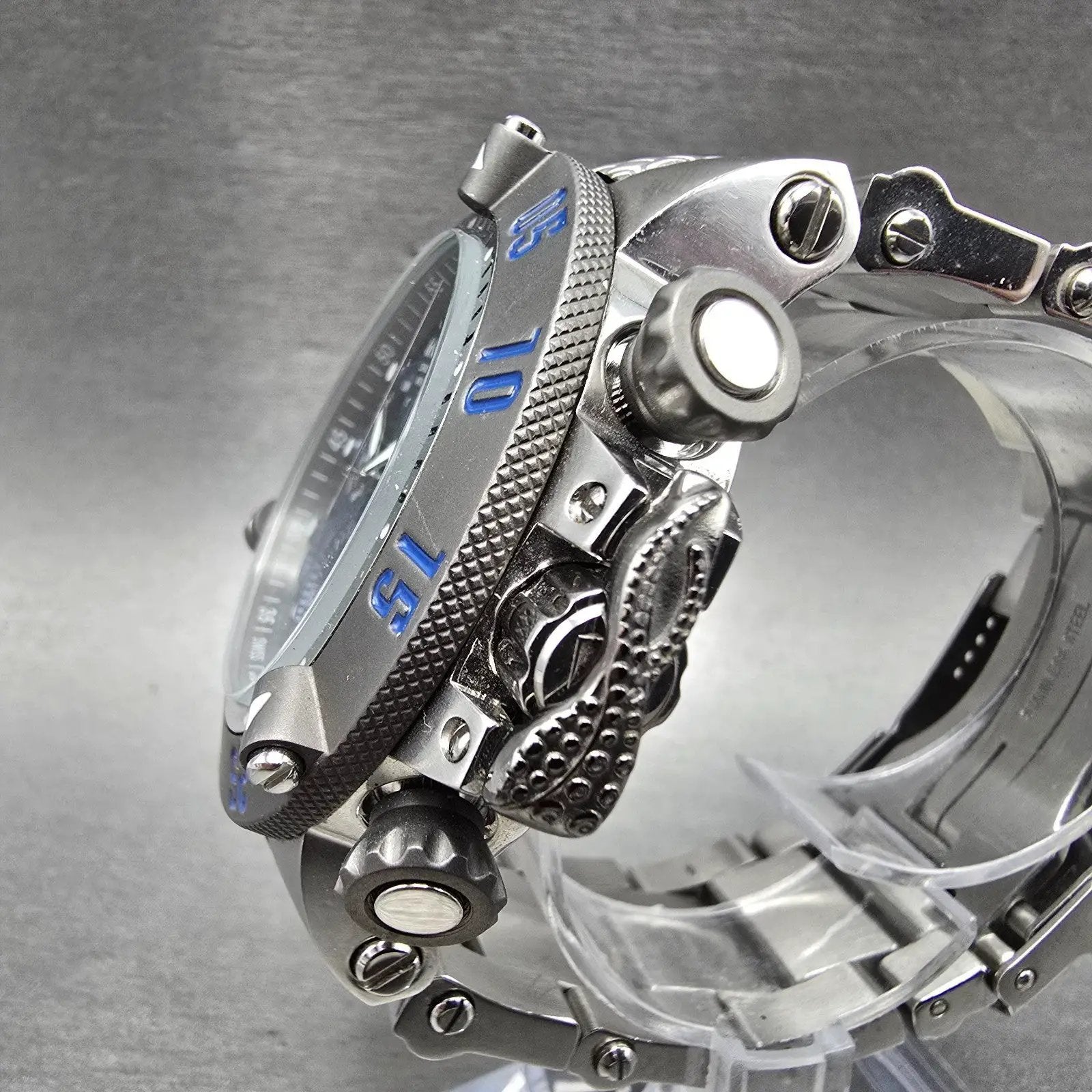 Invicta Sub Aqua Chronograph Watch Men 50mm Black Dial Silver Tone Blue New Batt2