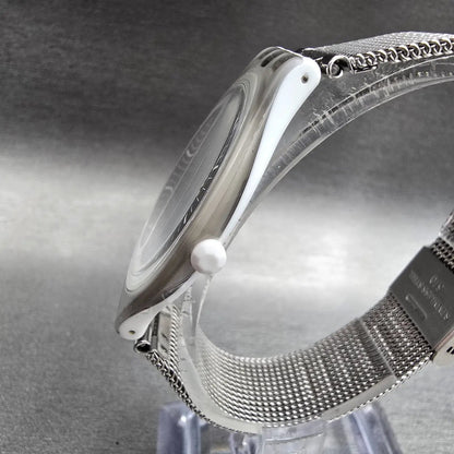 Swatch Skinmesh Watch Men 35mm Silver Dial Mesh Band Round SVOM100M New Battery2