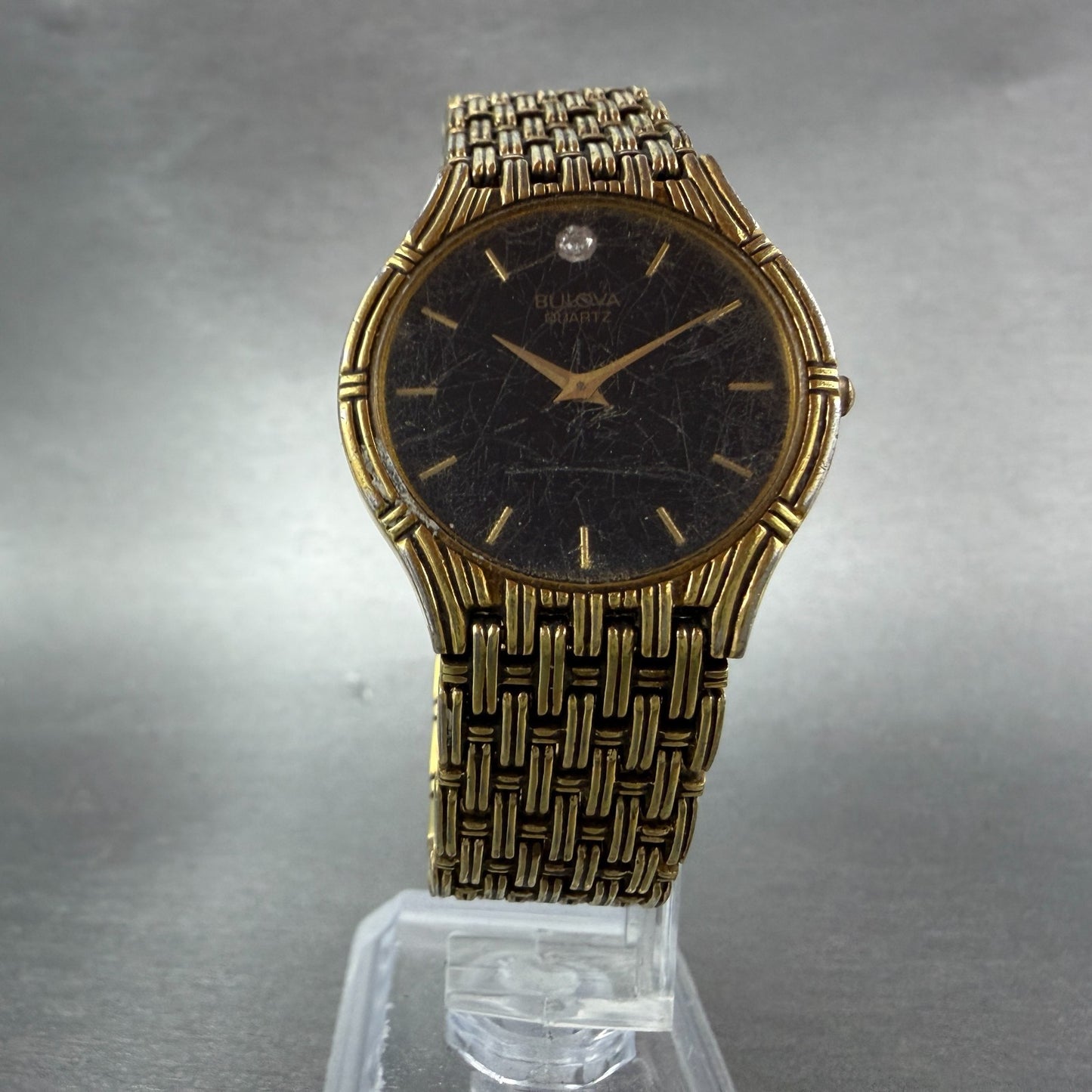 Bulova Watch Men 30mm Black Dial Gold Tone Round 92M83 ETA 976.001 PARTS6