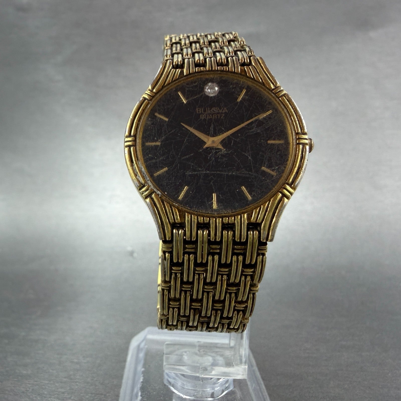 Bulova Watch Men 30mm Black Dial Gold Tone Round 92M83 ETA 976.001 PARTS6