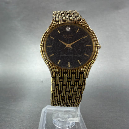 Bulova Watch Men 30mm Black Dial Gold Tone Round 92M83 ETA 976.001 PARTS6
