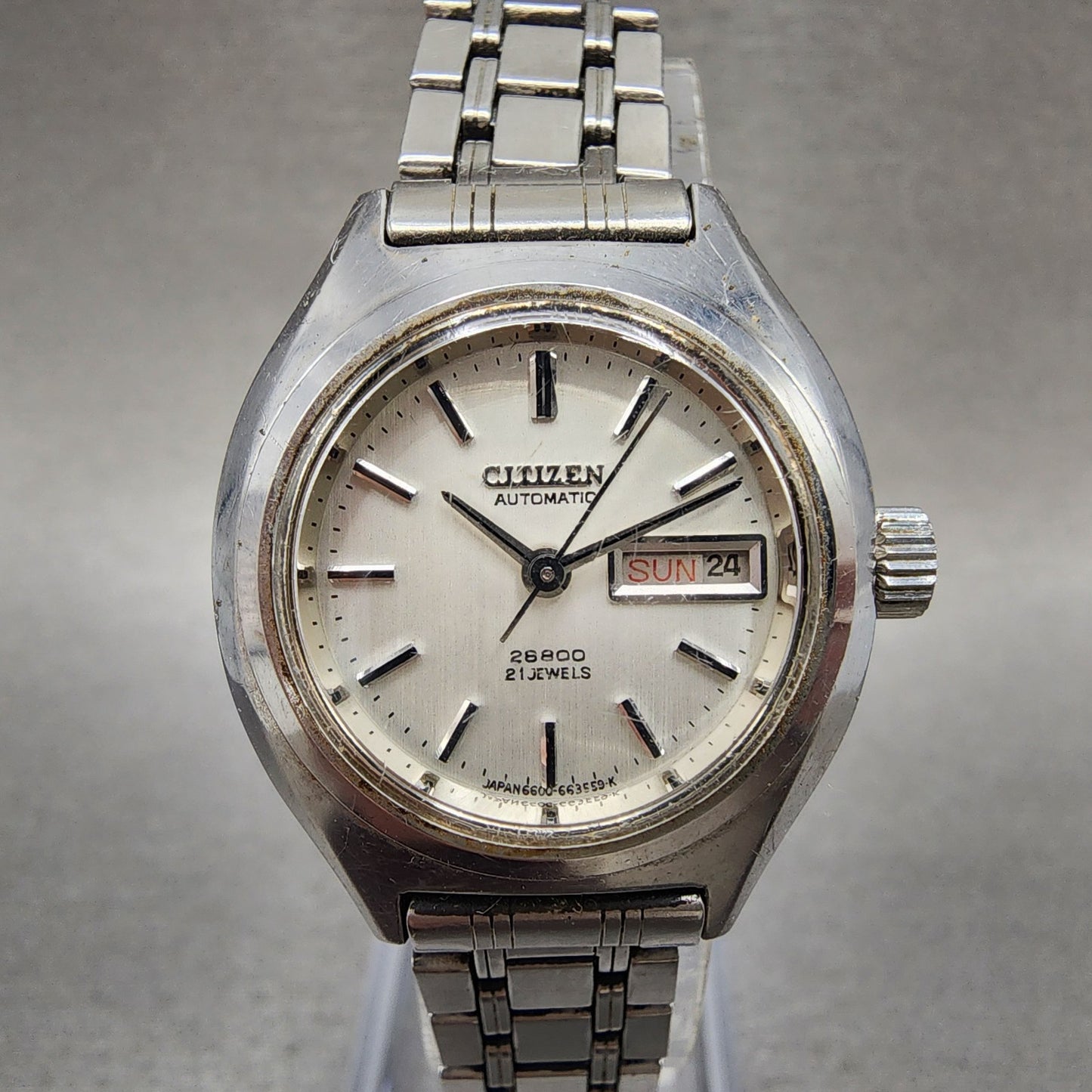 Citizen Automatic Watch Women White Dial Silver Tone Daydate Round Runs 66000