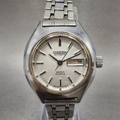 Citizen Automatic Watch Women White Dial Silver Tone Daydate Round Runs 66000