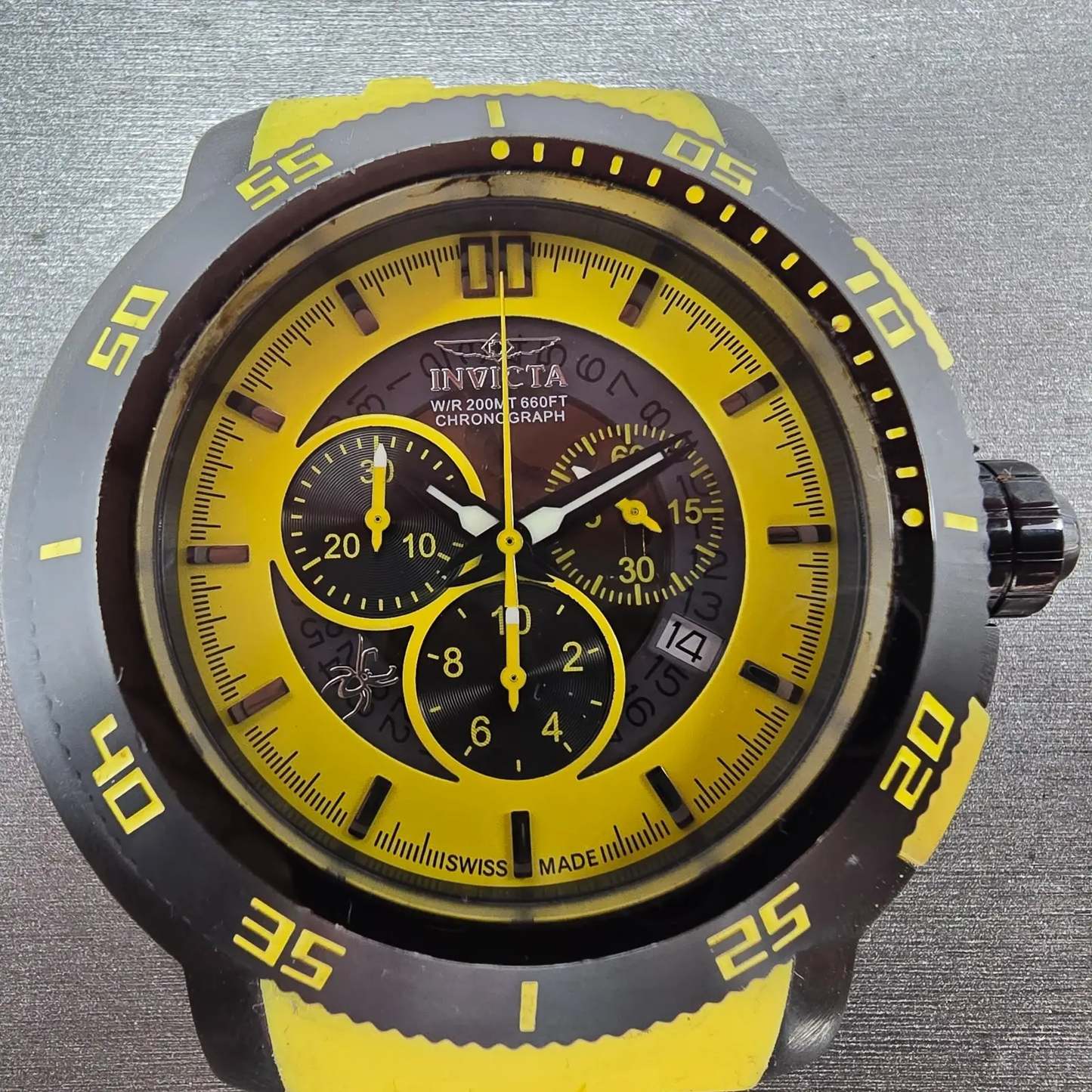 Invicta Chronograph Watch Men 55mm Yellow Dial Black Tone Date 5535 New Battery0