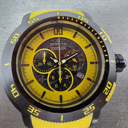 Invicta Chronograph Watch Men 55mm Yellow Dial Black Tone Date 5535 New Battery0