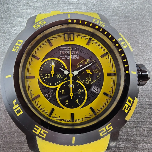 Invicta Chronograph Watch Men 55mm Yellow Dial Black Tone Date 5535 New Battery0