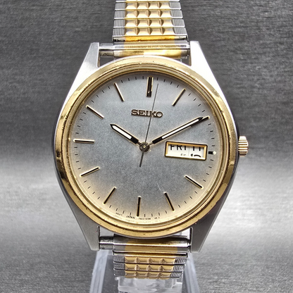 Seiko Watch Men 36mm Silver Dial Two Tone Round 7N43-9048 New Battery READ!!!!!!0