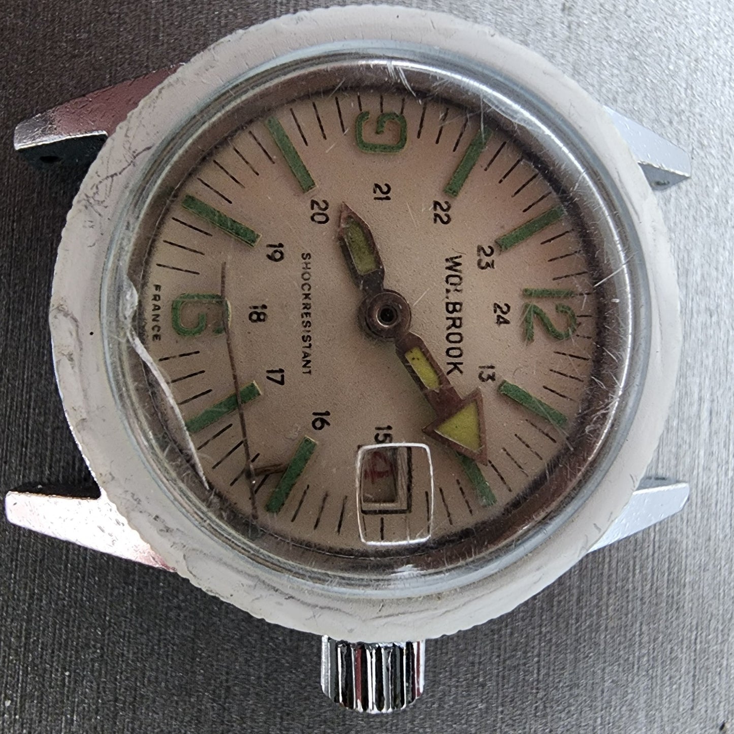 Wolbrook Dive Watch Women 32mm White Dial Silver Tone Date Manual Wind PARTS2