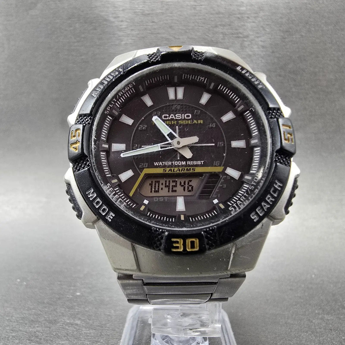 Casio AQ-S800W Watch Men 42mm Black Dial Silver Chronograph Alarm Solar Works5