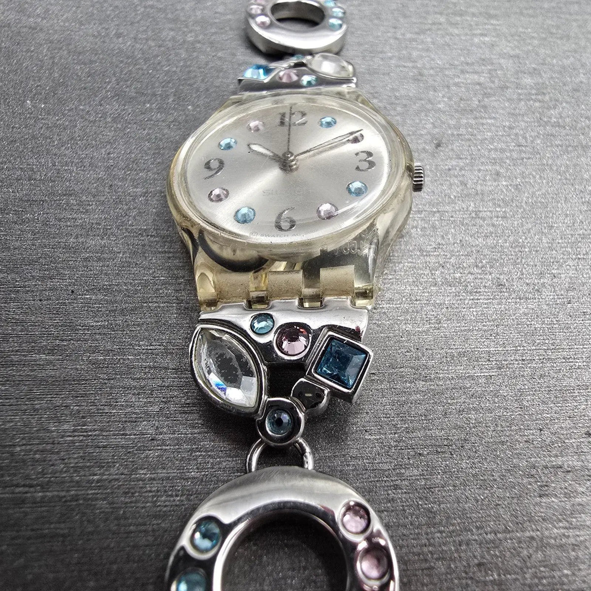 Swatch Menthol Tone Watch Women 25mm Silver Dial Clear Case LK292G New Battery 56