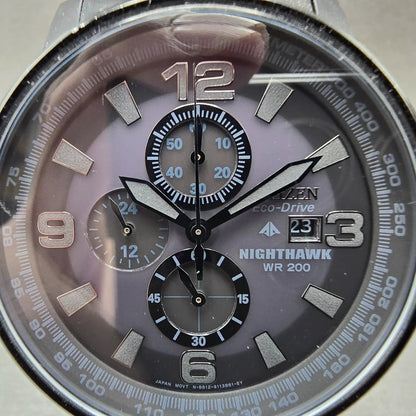 Citizen Eco-Drive Nighthawk Chronograph Watch Men 43mm Black Dial Black Runs1