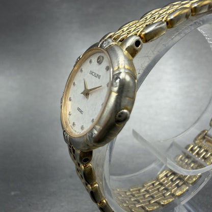 Seiko Exceline Watch Women 21mm White Dial Gold Tone Round 4N20-0640 New Batt2