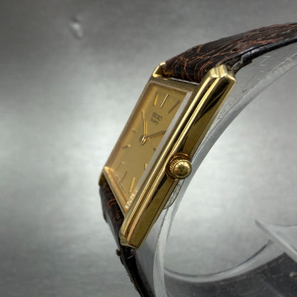 Seiko Tank Watch Women 19mm Champagne Dial Gold Tone 7320-5000 New Battery2