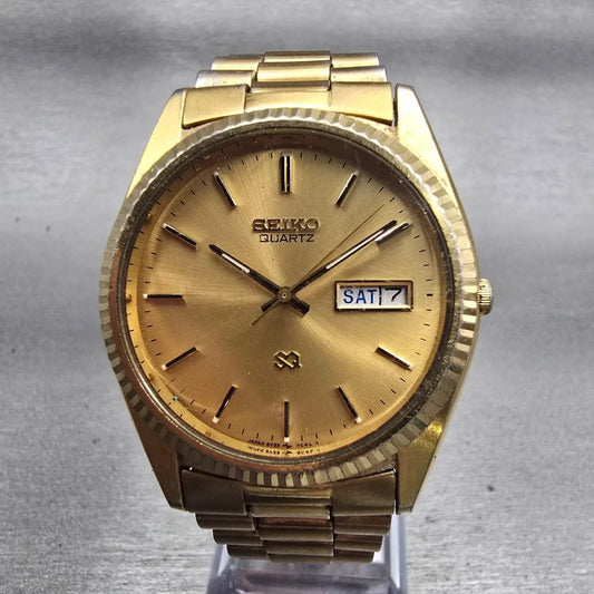Seiko President Watch Men 36mm Gold Dial Gold Tone Daydate 5Y23-8A69 New Battery0