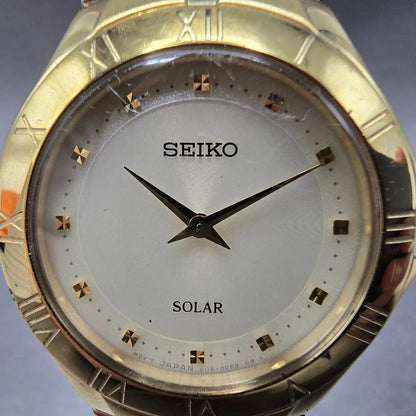 Seiko Solar Watch Women 30mm Cream Dial Gold Round V115-0BV0 Works Bracelet2