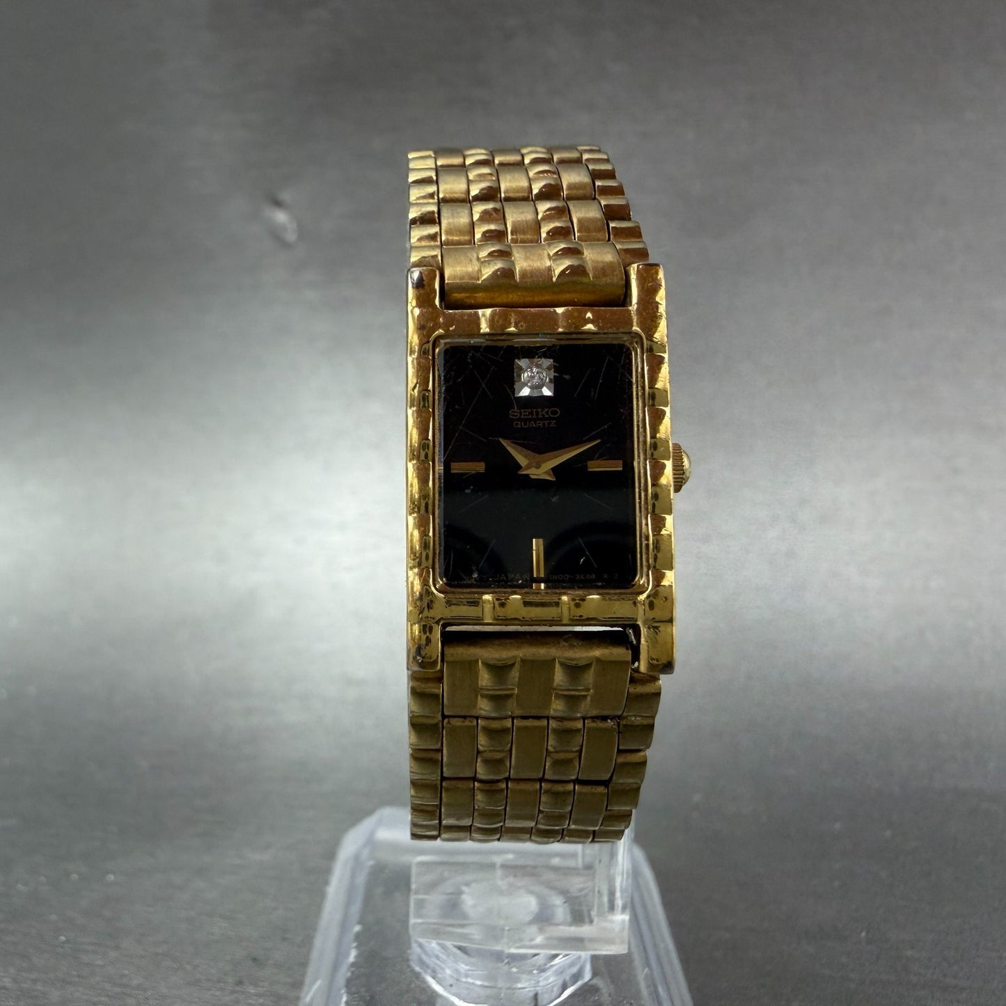 Seiko Tank Watch Women 16mm Black Dial Gold Tone Rectangle 1N00-6C09 New Battery5
