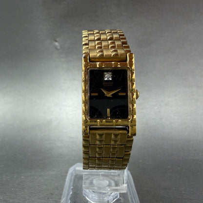 Seiko Tank Watch Women 16mm Black Dial Gold Tone Rectangle 1N00-6C09 New Battery5
