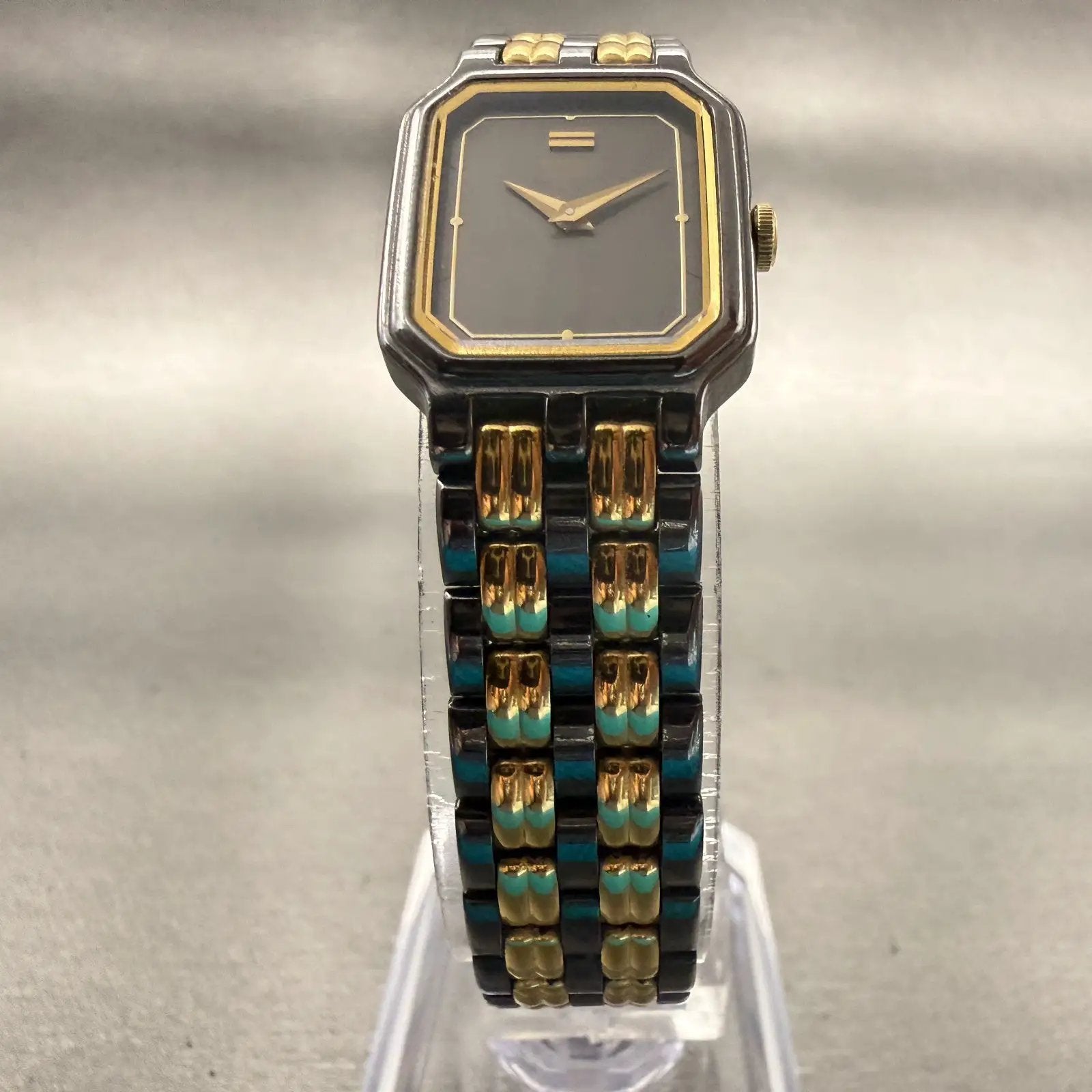 Seiko Watch Women 18mm Black Dial Two Tone Rectangle 2Y00-5569 New Battery VTG5
