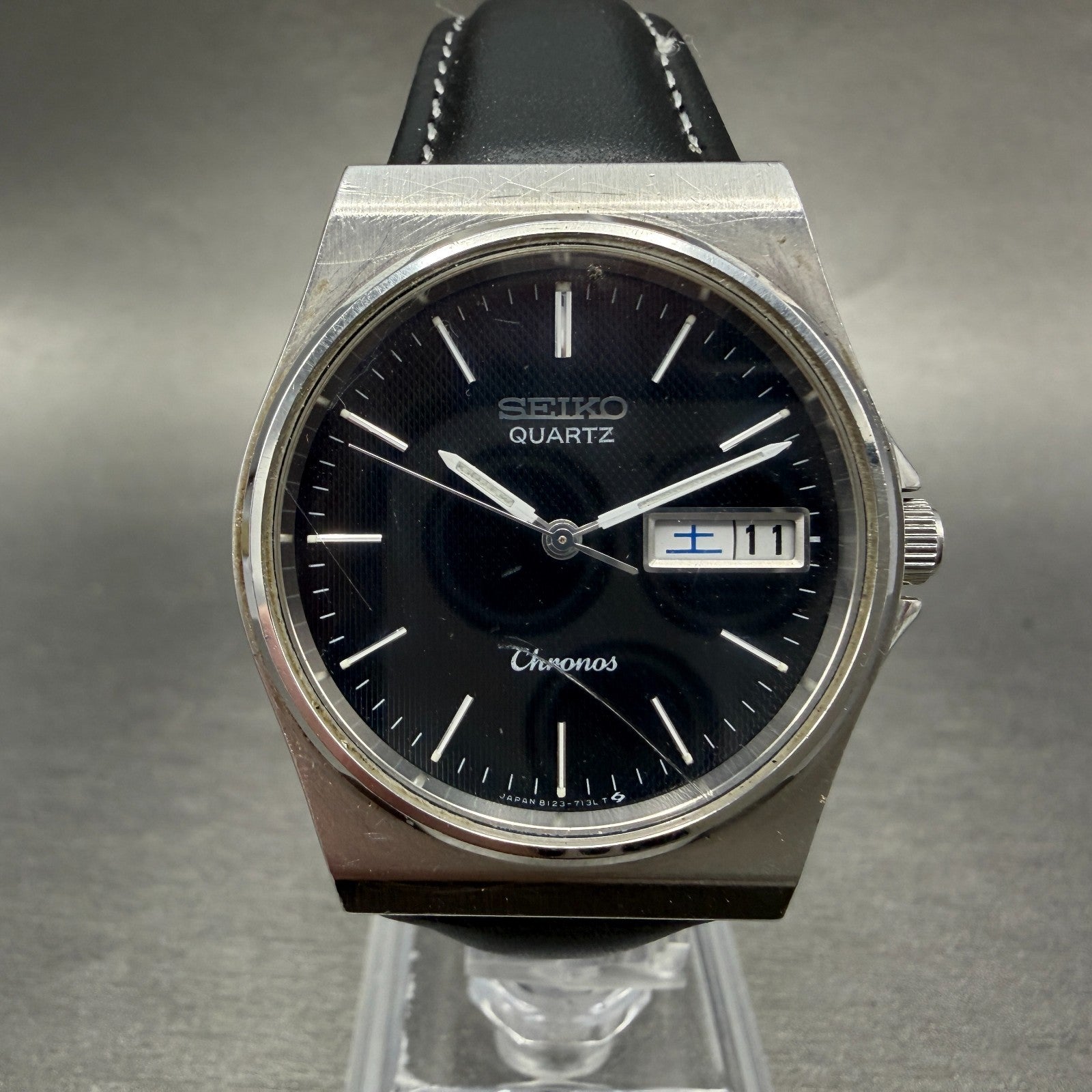 Seiko Chronos Watch Men 34mm Black Dial Silver Tone Daydate 8123-7090 New Batt0