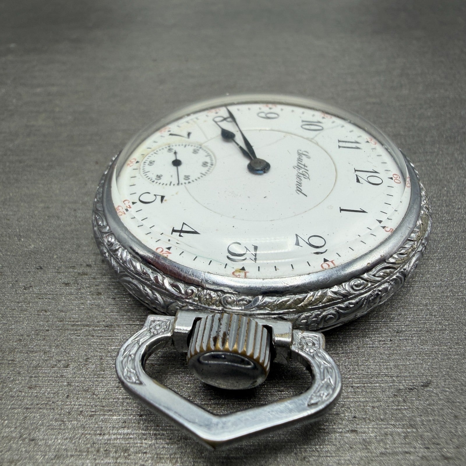 South Bend Pocket Watch White Dial Silver Tone Grade 292 Manual Wind PARTS6