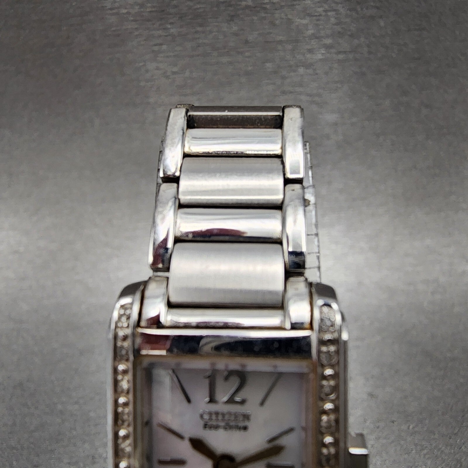 Citizen EcoDrive Tank Watch Women 19mm MOP Dial Silver Tone Diamond Bezel Runs4