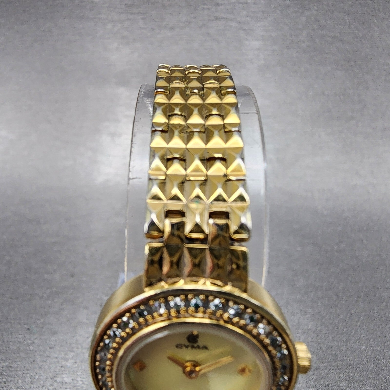 Cyma Watch Women 21mm MOP Dial Gold Tone Crystal bezel Round New Battery4