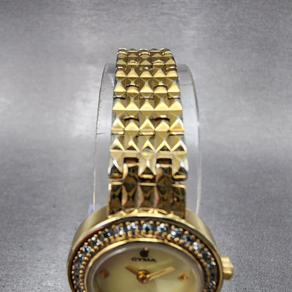 Cyma Watch Women 21mm MOP Dial Gold Tone Crystal bezel Round New Battery4