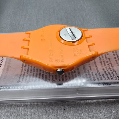 Swatch Fresh Papaya Watch Men 34mm Orange Dial Orange Tone GO105 New Battery10