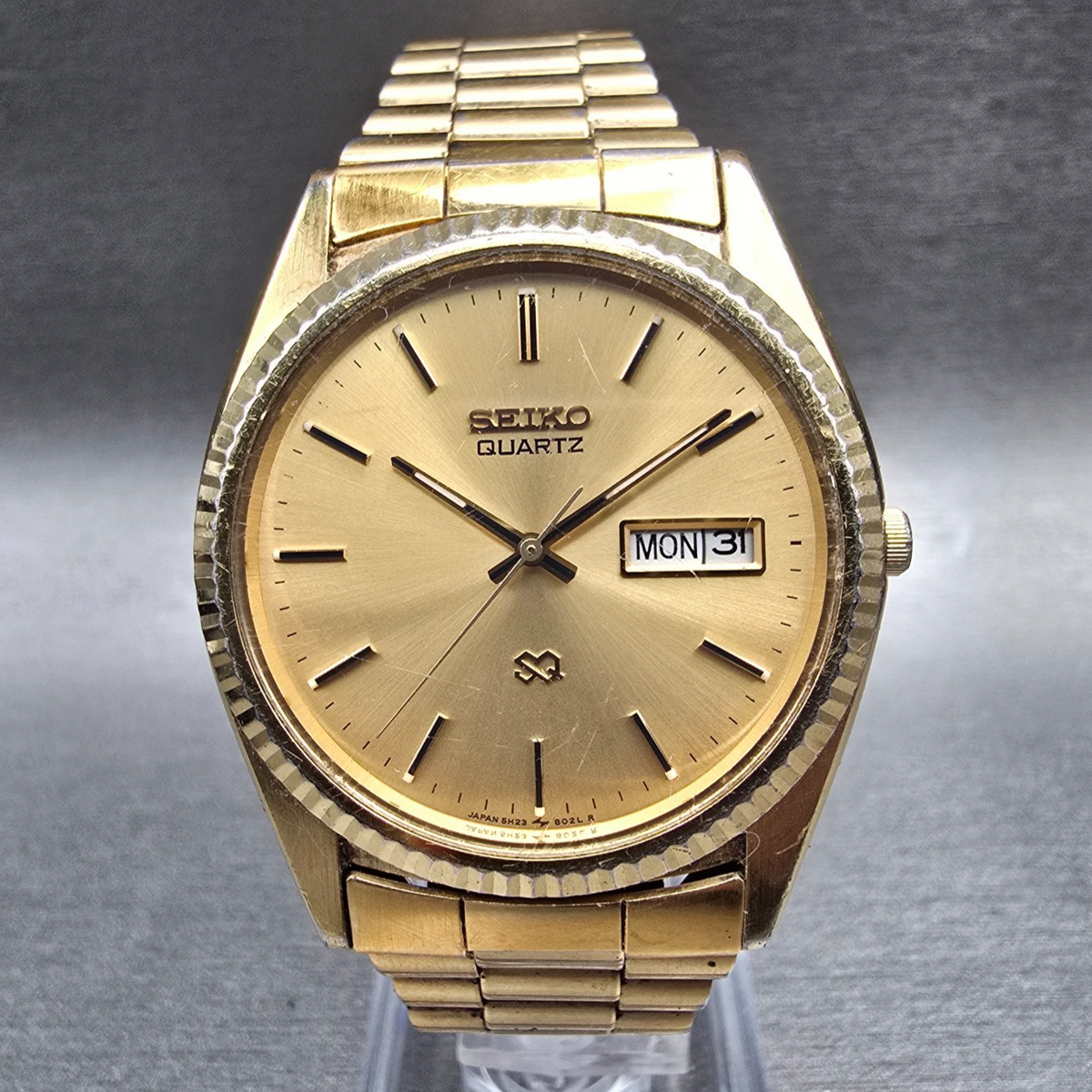 Seiko President Watch Men 35mm Gold Dial Gold Tone Daydate 5H23-8020 New Battery0