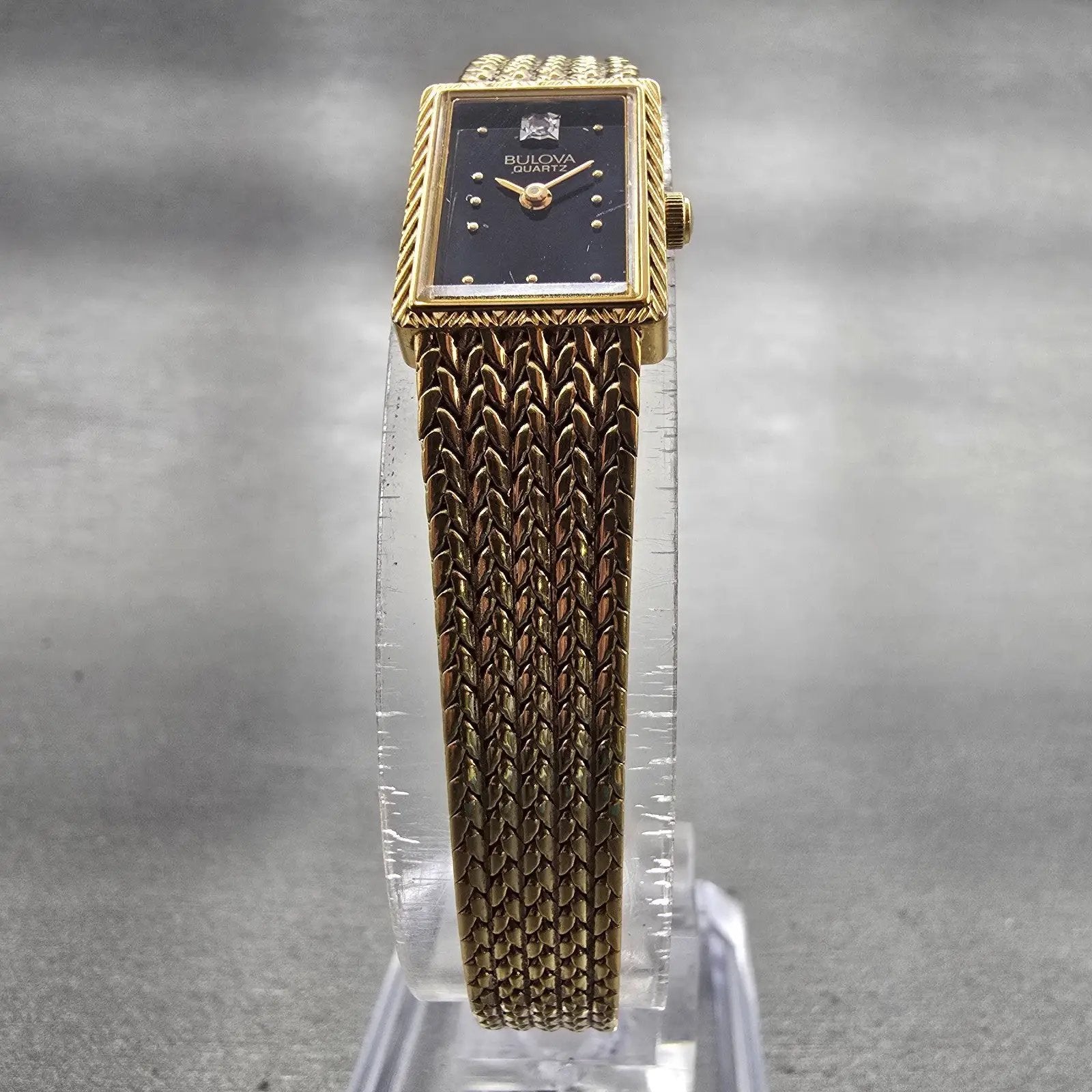 Bulova Watch Women 13mm Black Dial Gold Tone Rectangle 92F33 New Battery Vintage5