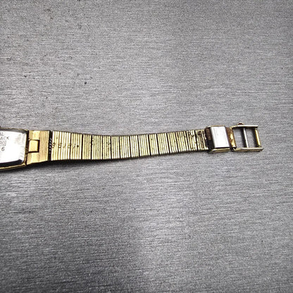Seiko Watch Women 12mm Gold Dial Gold Tone Rectangle 2E20-5129 New Battery VTG12