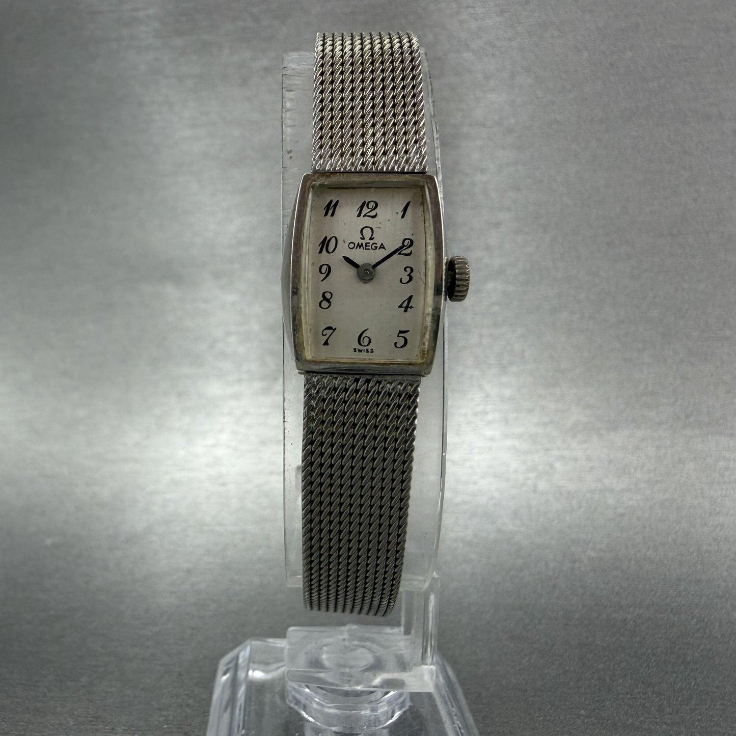 Omega Tank Watch Women 15mm Silver Dial 10K Gold Filled  Manual Wind Cal 4855