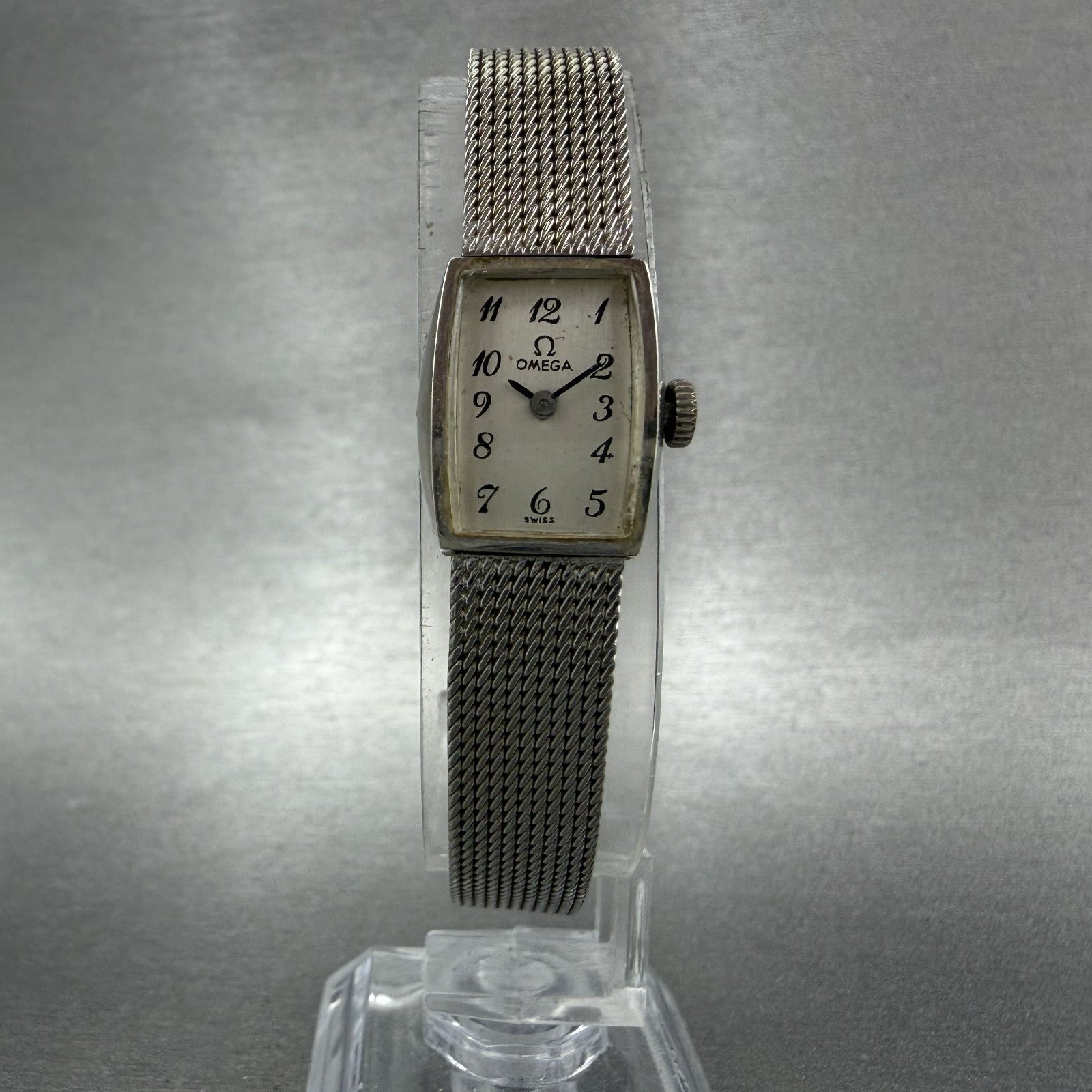 Omega Tank Watch Women 15mm Silver Dial 10K Gold Filled  Manual Wind Cal 4855