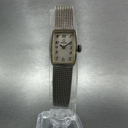 Omega Tank Watch Women 15mm Silver Dial 10K Gold Filled  Manual Wind Cal 4855