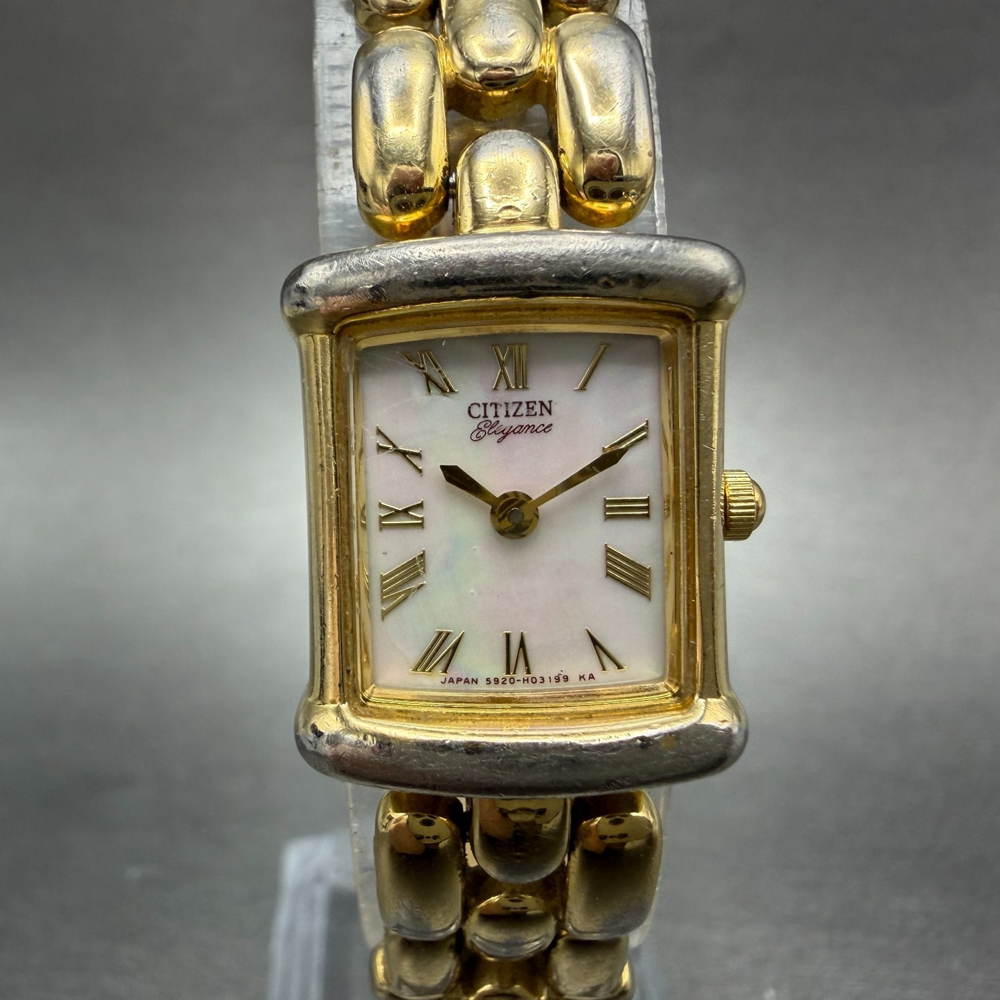 Citizen Elegance Tank Watch Women 18mm MOP Dial Gold Tone 5920-H01504 New Batt0