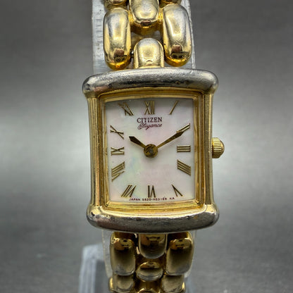 Citizen Elegance Tank Watch Women 18mm MOP Dial Gold Tone 5920-H01504 New Batt0
