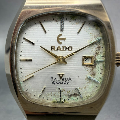 Rado Balboa V Watch Men 32mm Silver Dial Gold Tone Date Rectangle New Battery1