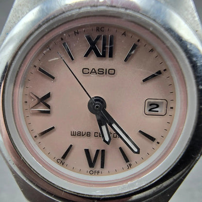 Casio Wave Ceptor Solar Watch Women 28mm Pink Dial Silver Tone Date LQW-10 Runs1