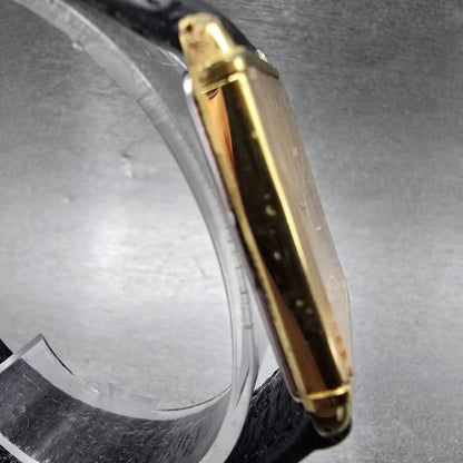 Seiko Tank Watch Men 25mm Gold Dial Gold Tone Rectangle 7430-5630 New Battery3