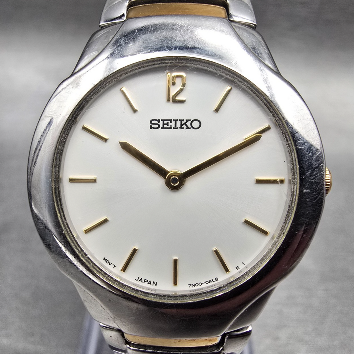 Seiko Watch Women 27mm White Dial Two Tone Round 7N00-0AD0 New Battery Vintage1