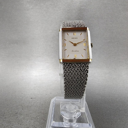 Seiko Exceline Tank Watch Women 18mm Silver Dial Two Tone 73206450 New Battery5