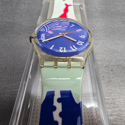 Swatch Gruau Watch Men 34mm Blue Dial Clear Case GK147 New Battery NOS7