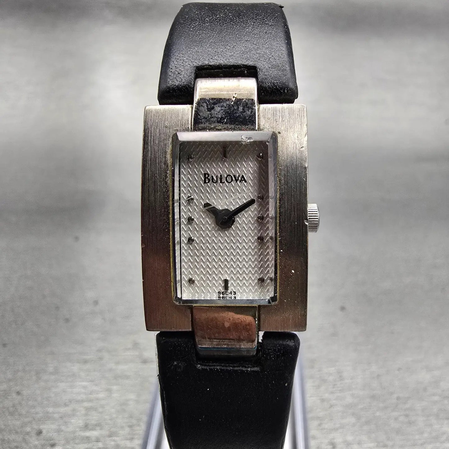 Bulova Watch Women 16mm Silver Dial Silver Tone Rectangle 96L43 New Battery0