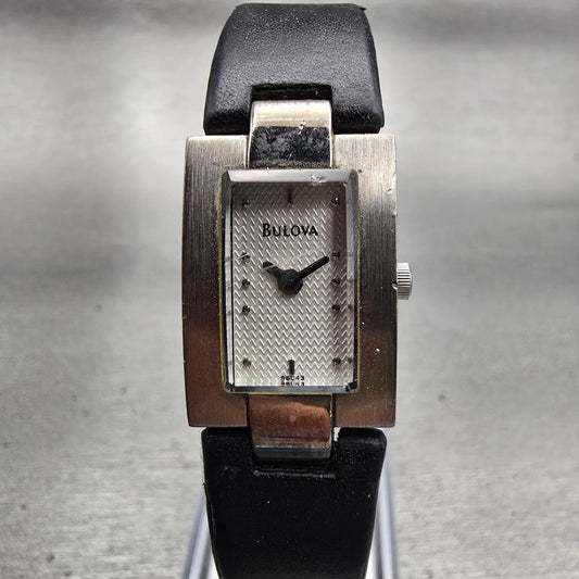 Bulova Watch Women 16mm Silver Dial Silver Tone Rectangle 96L43 New Battery0