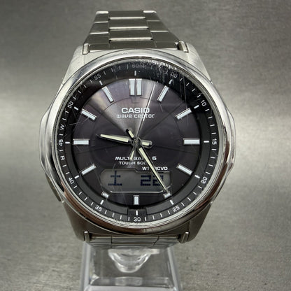 Casio Wave Ceptor Watch Men 42mm Black Dial Steel Solar Analog Digital Works ABC0