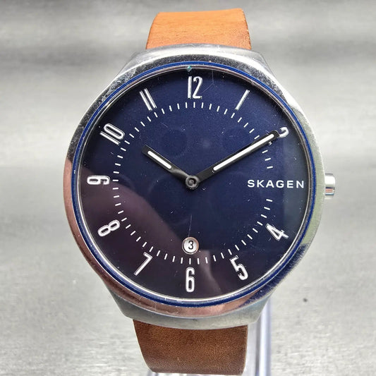 Skagen Grenen Watch Men 38mm Blue Dial Silver Tone Date Round SKW6457 New Batt0