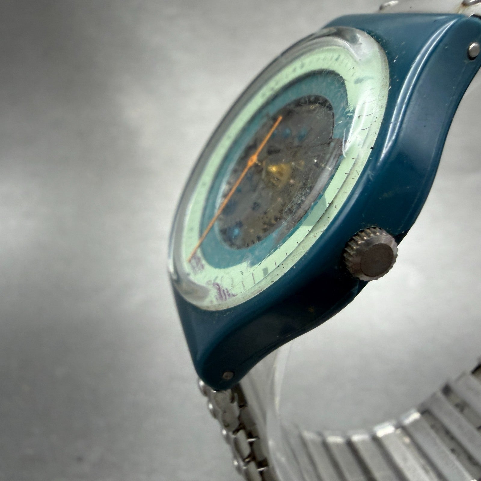 Swatch Steel Lite Watch Men 34mm Skeleton Dial Blue Tone Round New Batt2