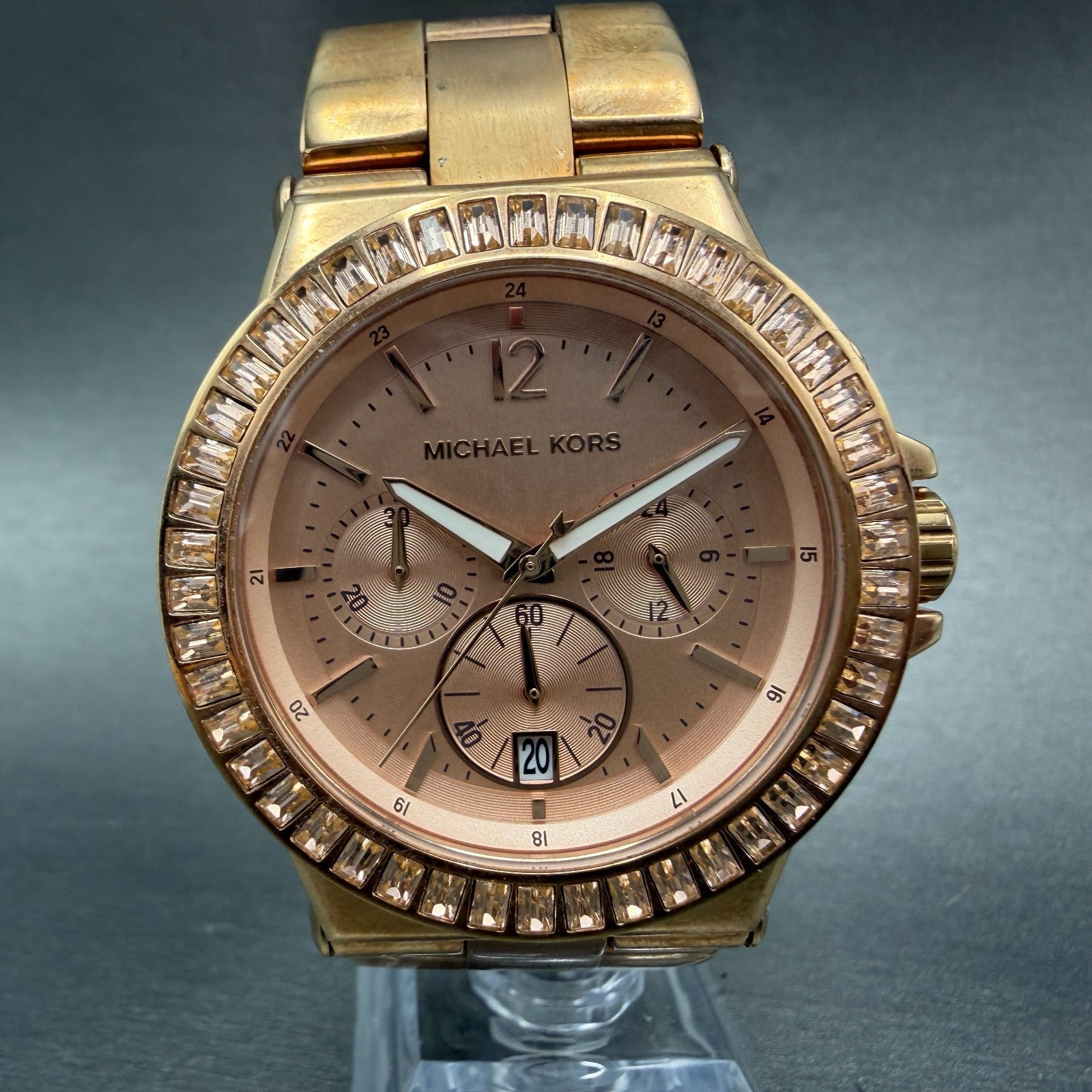 Michael Kors Dylan Chrono Watch Women 42mm Pink Dial Rose Gold MK-5412 New Batt0